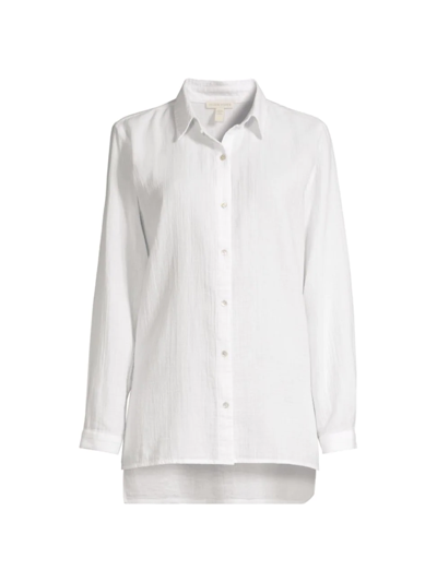 Eileen Fisher Woven Button-down Linen Shirt In White