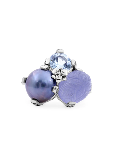 Stephen Dweck Women's Terraquatic Sterling Silver, Blue Topaz, Blue Chalcedony & Pearl Ring In Purple
