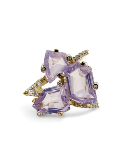 Stephen Dweck Women's Luxury 18k Gold, Diamond & Lavender Moon Quartz Openwork Ring