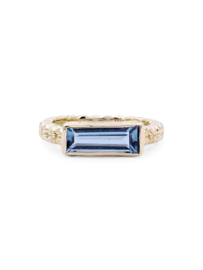 Stephen Dweck Women's Luxury 18k Gold, Diamond & Blue Topaz Baguette Ring