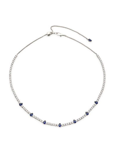 Adriana Orsini Loveall Rhodium-plated Pear Cubic Zirconia Tennis Necklace In Silver Sapphire