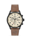 Hugo Boss Men's View Brown Genuine Leather Strap Watch, 44mm