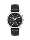 Hugo Boss Men's View Black Genuine Leather Strap Watch, 44mm