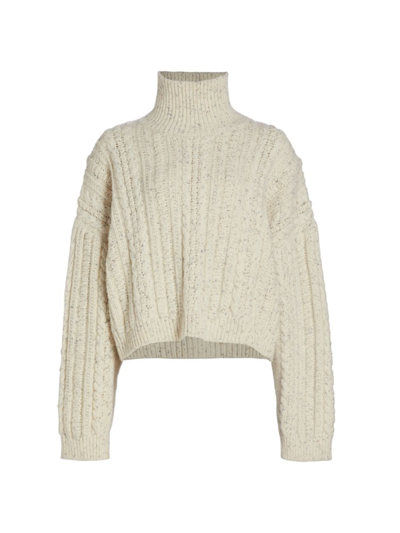 Totême Mélange Cable-knit Wool-blend Turtleneck Sweater In Neutral