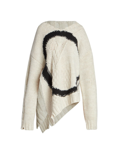 Mm6 Maison Margiela Oversized Cable-knit Wool-blend Jacquard Sweater In White