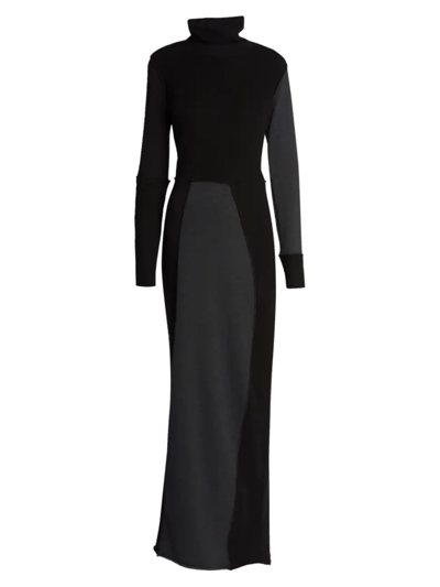 Mm6 Maison Margiela Paneled Turtleneck Maxi Dress In Black Overdyed