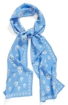 Alexander Mcqueen Skull Print Silk Crepe Scarf In Bluette/ Sky Blue