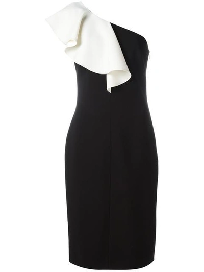 Saint Laurent One-shoulder Ruffled Wool-blend Crepe Dress In Noir