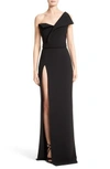 BRANDON MAXWELL BELTED FOLDOVER NECK GOWN WITH HIGH SLIT,GN021
