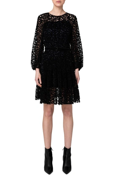 Akris Punto Butterfly Wing Embroidered Balloon-sleeve Minidress In Black