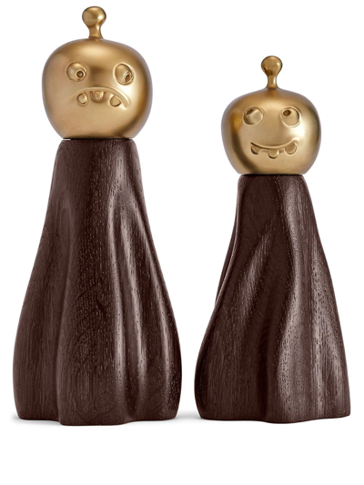 L'objet + Haas Brothers Fantomes Set Of Two Wood And Gold-tone Salt And Pepper Mills In Brown