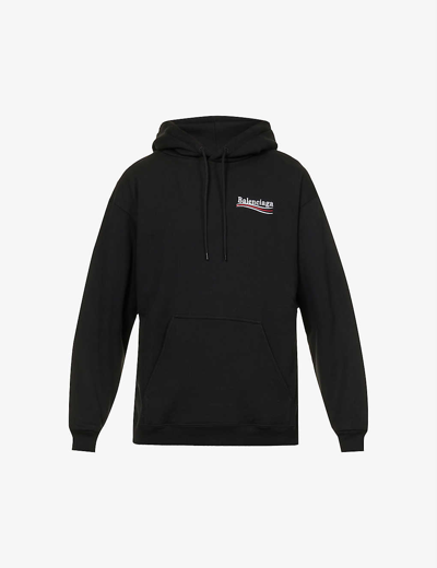 Balenciaga Political Campaign Logo-printed Cotton-jersey Hoody In Black