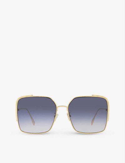 Fendi Women's Grey Fe40038u O'lock Square-frame Metal Sunglasses In Blue