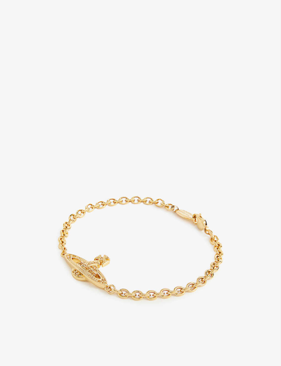 Vivienne Westwood Mini Bas Relief Brass And Crystal Bracelet In Gold Light Colo Tpaz