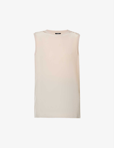 Joseph Round-neck Boxy-fit Silk-crepe Blouse In Ivory
