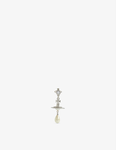 Vivienne Westwood Orb-shaped Brass Single Earring In Platinum/pearl/crystal