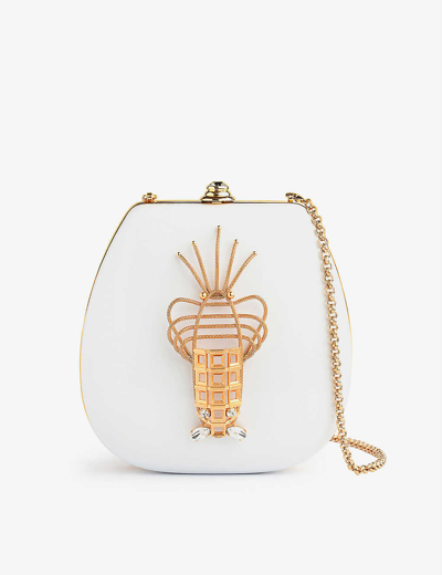 La Maison Couture Sonia Petroff Lobster 24ct Yellow Gold-plated Brass And Swarovski Crystal-embellished Resin Clutch B In White