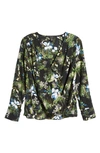Halogen Cross Front Blouse In Black- Green Wildflower Fileds