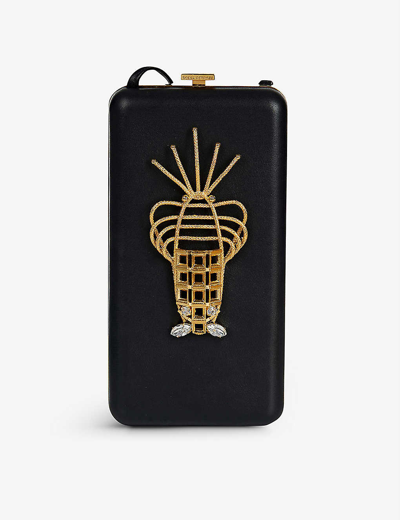 La Maison Couture Sonia Petroff Lobster 24ct Yellow Gold-plated Brass And Swarovski Crystal-embellished Leather Clutch In Black