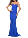 La Femme Sweetheart Strapless Gown In Blue