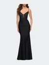 La Femme Beautiful Lace Bodice Dress In Black