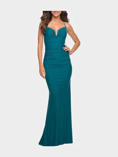 La Femme Stunning Luxe Jersey Dress In Blue