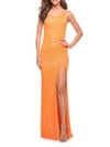 La Femme Bright Simple One Shoulder Sequin Evening Gown In Orange