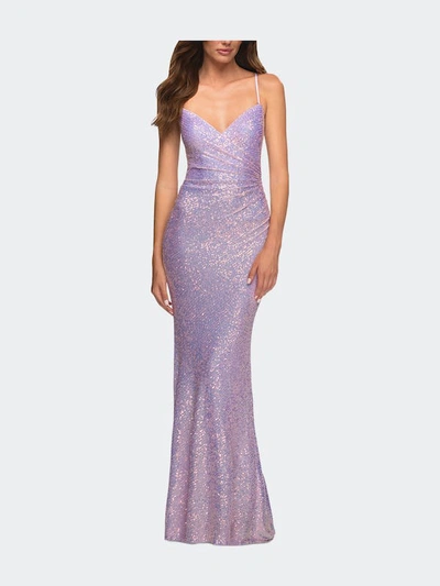 La Femme Vibrant Sequin Long Dress In Purple