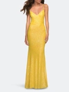 La Femme Vibrant Sequin Long Dress In Yellow