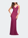 La Femme Luxe Simple Jersey Gown In Purple