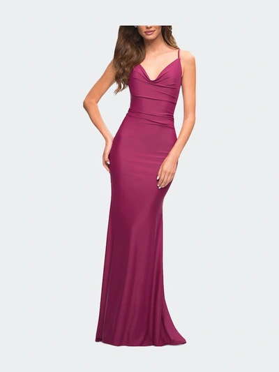 La Femme Luxe Simple Jersey Gown In Purple