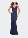 La Femme Luxe Simple Jersey Gown In Blue