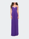 La Femme Long Satin Prom Dress With Sparkling Trim And Stones In Purple