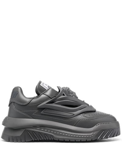 Versace Odissea Low-top Leather Sneakers In Grey