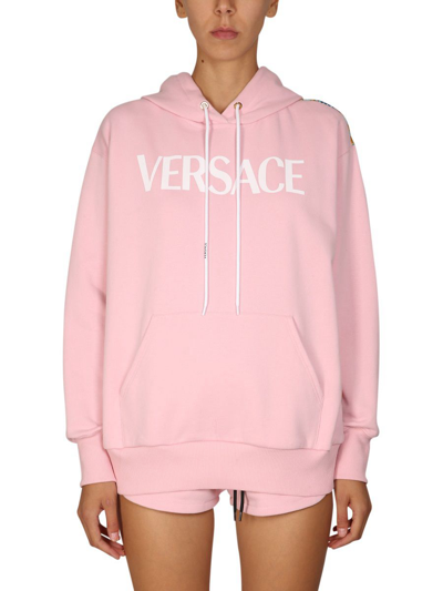 Versace Sweatshirt With Panel Print In Pink