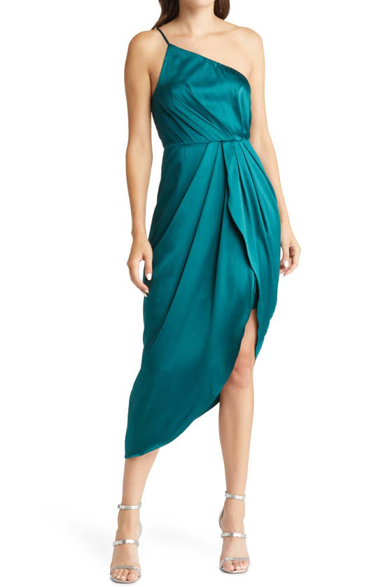 Lulus Law Of Attraction On-shoulder Satin Cocktail Dress In Green | ModeSens