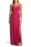 Wayf The Angelina Slit Wrap Gown In Purple