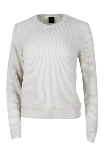 Lorena Antoniazzi Long-sleeved Crew-neck Sweater In Soft Wool In White