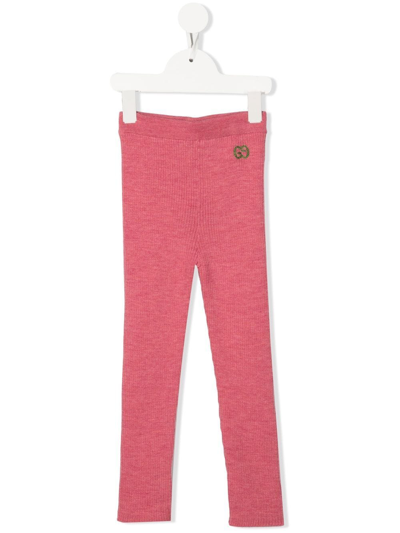 Gucci Kids' Logo-embroidered Ribbed-knit Leggings In Pink