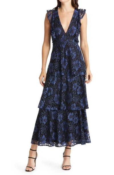 Navy Blue Lulus Ruffle Dress Lulus Molinetto Navy Blue Lace Ruffled Tiered  Sleeveless Maxi Dress