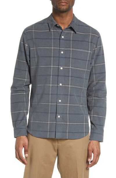 Vince Classic Fit Plaid Corduroy Button-up Shirt In Eucalyptus