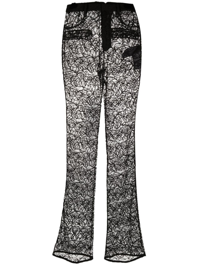 Saint Laurent Straight-leg Trousers In Floral Lace In Schwarz