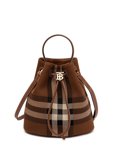 Burberry Small Drawstring Bucket Bag In Marrone
