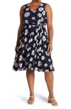 Tommy Hilfiger Daisy Lace Floral Belted Dress In Sky Captain/ Ivory