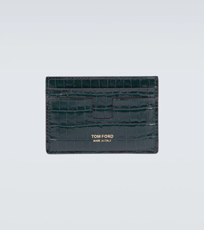 Tom Ford T Line Croc-effect Leather Card Holder In Blue