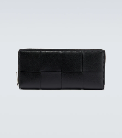 Bottega Veneta Intrecciato Leather Wallet In Black-silver
