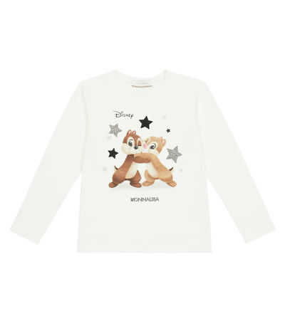 Monnalisa X Disney® Printed Cotton-blend T-shirt In Panna