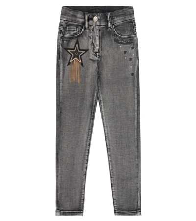 Monnalisa Embellished Skinny Jeans In Nero