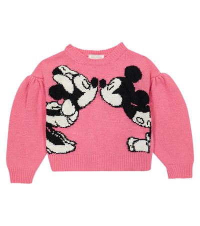 Monnalisa X Disney® Intarsia Wool Sweater In Sachet Pink