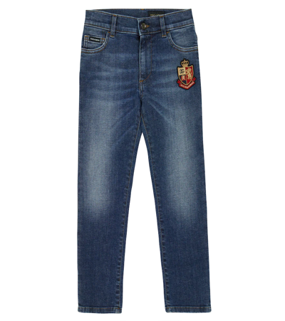 Dolce & Gabbana Kids' Embroidered Mid-rise Jeans In Blue